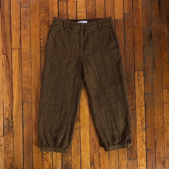 Max Mara Women Alpaca Llama Wool Brown Tan Plaid Houndstooth Pattern Capri Pants - Picture 1 of 4